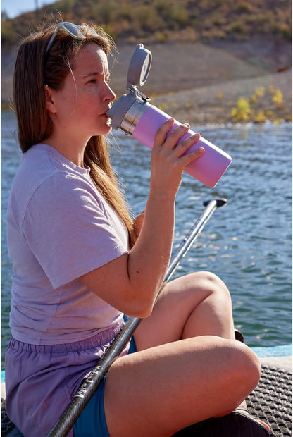 Quick Flip GO Water Bottle 36 Oz | Push Button Lid | Leakproof and Packable for Travel and Sports | Insulated Stainless Steel | Bpa-Free | Azure