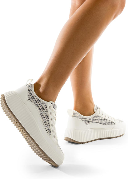 DREAM PAIRS Women Platform Chunky Lightweight Comfortable Casual Lace-Up Sky Walking Fashion Sneakers