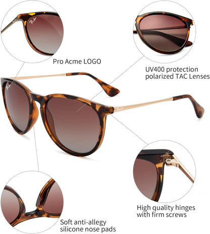 Pro Acme Polarized Sunglasses for Women Men Classic round 100% UV Protection Lightweight TR90 Unbreakable Frame Sunglasses