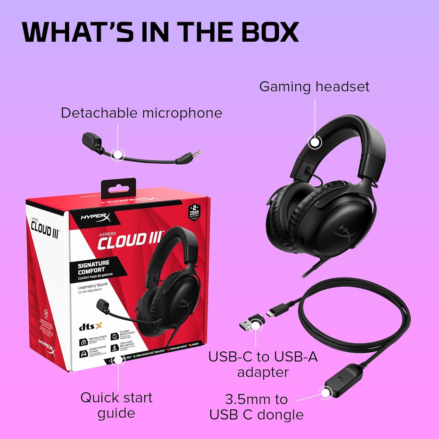 HyperX Cloud III – Auriculares Gaming con Cable para PC, PS5, Xbox Series X|S