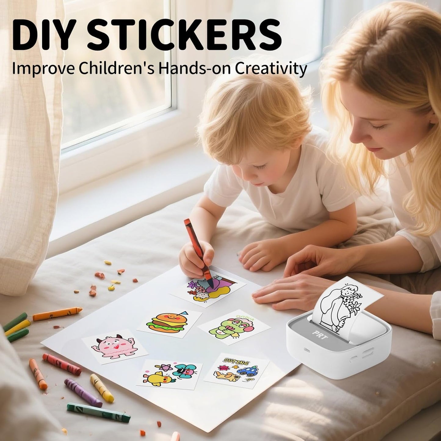 Mini impresora de calcomanías | Impresora térmica portátil sin tinta | Bluetooth | Incluye 1 rollo de papel adhesivo