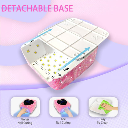 Lámpara de uñas LED UV inalámbrica recargable | 72 W | 5 ajustes de temporizador | Profesional de secado rápido con pantalla | Diamantes rosa