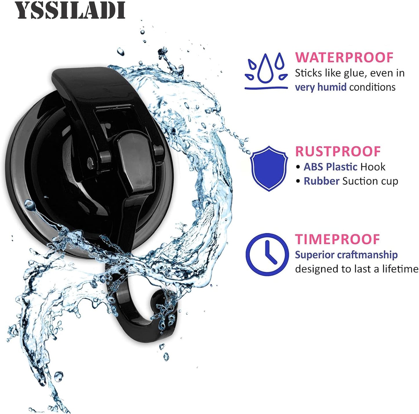 Ganchos de ducha de succión al vacío resistentes | Ventosa de vidrio | Paquete de 2 | Color: negro