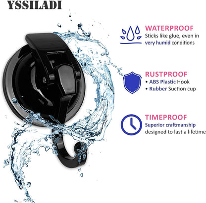 Ganchos de ducha de succión al vacío resistentes | Ventosa de vidrio | Paquete de 2 | Color: negro