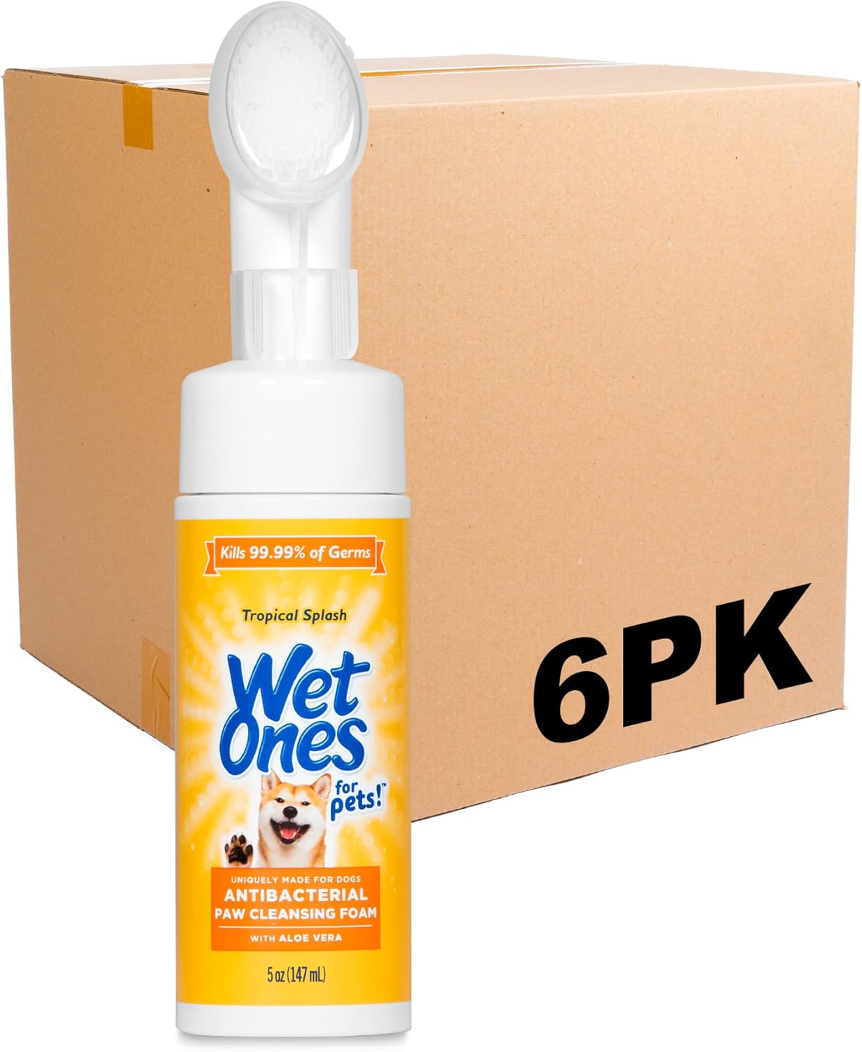 Wet Ones Limpiador Antibacterial de Patas para Perros | Espuma con Cepillo Integrado, Aroma Tropical Splash | 150 ml