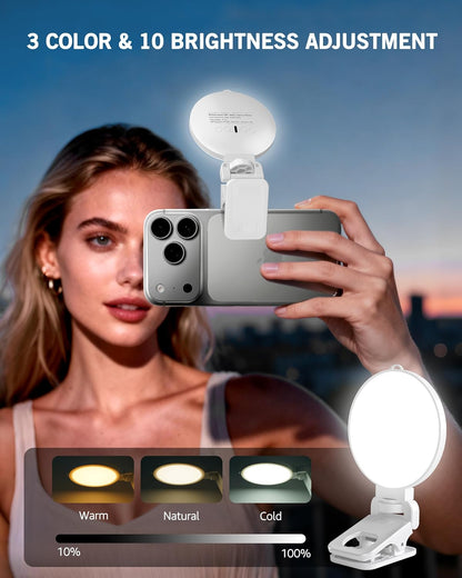 Luz de teléfono suave de 3 colores con clip | Luz de anillo portátil Recargable para iPhone computadora, celulares