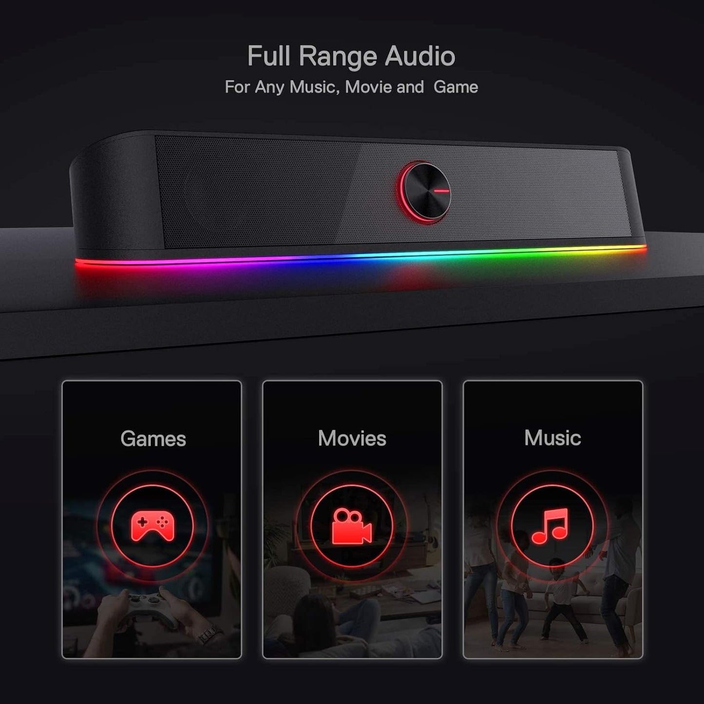 Redragon GS560 RGB Soundbar, Barra de Sonido Estéreo 2.0 para PC – Negro