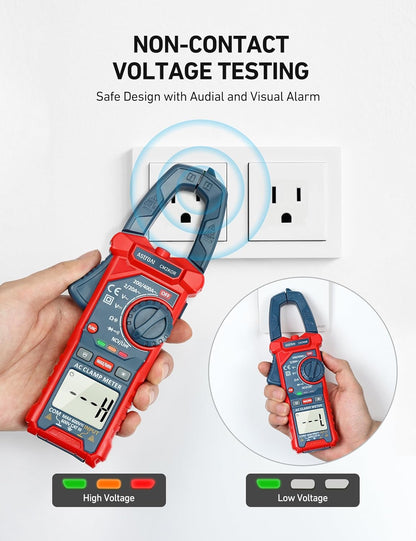 Multímetro Digital de Gancho – TRMS 2000 Cuentas Auto-Rango, Voltaje AC/DC, Corriente AC, Resistencia, Capacitancia, Continuidad, Diodo y NCV Detector de Cables Vivos – Pantalla Retroiluminada & Linterna (CM2K0R, Azul)