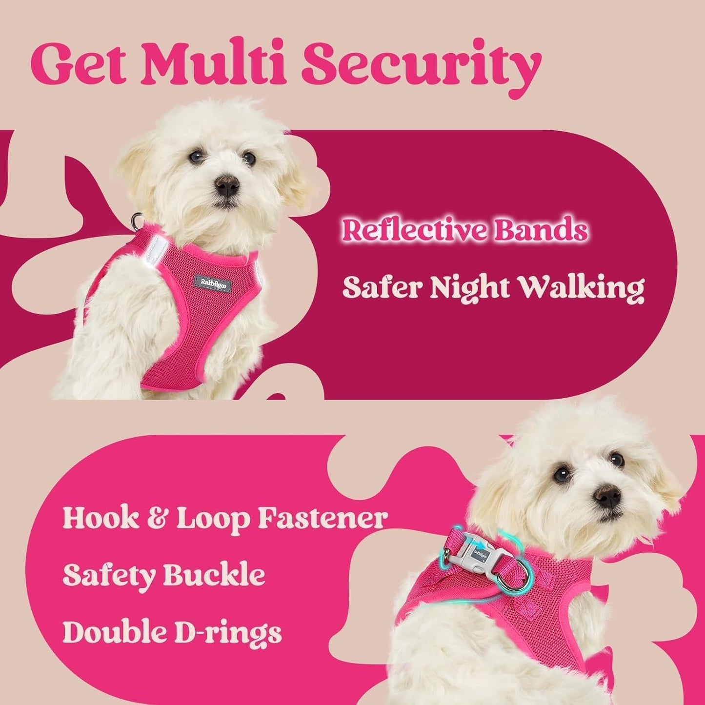 Arnés para perro pequeño | Hebilla de seguridad | Reflectante transpirable