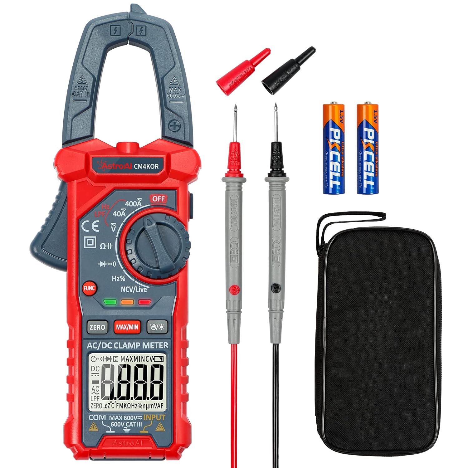 Multímetro Digital de Gancho – TRMS 2000 Cuentas Auto-Rango, Voltaje AC/DC, Corriente AC, Resistencia, Capacitancia, Continuidad, Diodo y NCV Detector de Cables Vivos – Pantalla Retroiluminada & Linterna (CM2K0R, Azul)