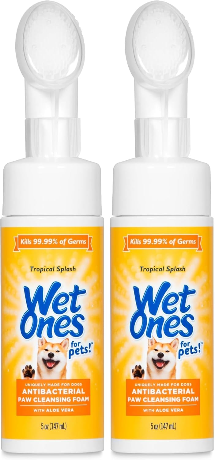 Wet Ones Limpiador Antibacterial de Patas para Perros | Espuma con Cepillo Integrado, Aroma Tropical Splash | 150 ml