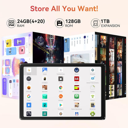 Tablet Android 10.1" Octa-Core, 24 GB RAM (4+20) + 128 GB, Wi-Fi 6, BT 5.0, Pantalla IPS HD, Batería 8 h | Android 15 (2025) – URAO