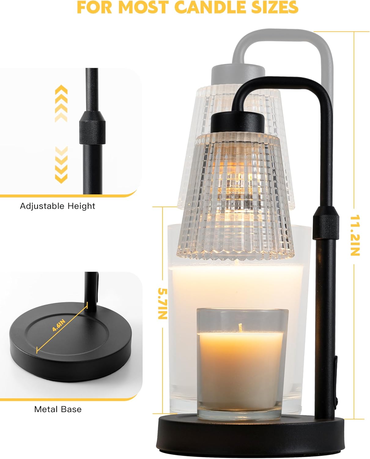 Lámpara Calienta Velas con Temporizador y Regulador de Intensidad – Decoración de Hogar, Regalo para Mujeres, Mamá o Nuevos Hogares – Incluye 2 Bombillas