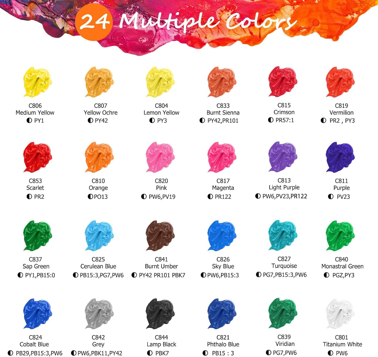 Kit de pintura acrílica | 12 pinceles + 24 colores | Para niños y adultos