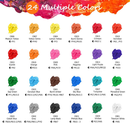 Kit de pintura acrílica | 12 pinceles + 24 colores | Para niños y adultos