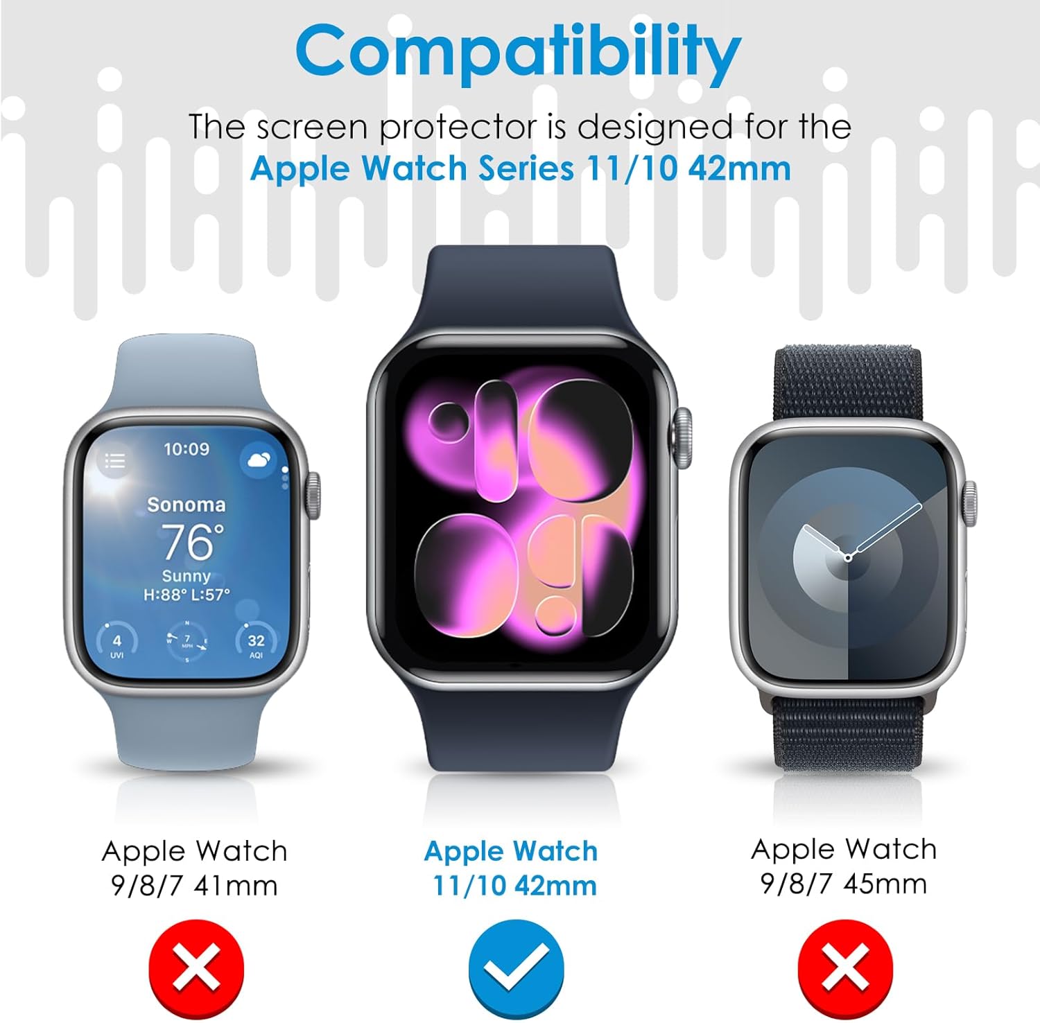 Paquete de 8 protectores de pantalla para Apple Watch | Series 11/10 de 1.654 pulgadas (1.654 in) | TPU suave | No es de vidrio | Sin burbujas | Protección contra rayas y golpes