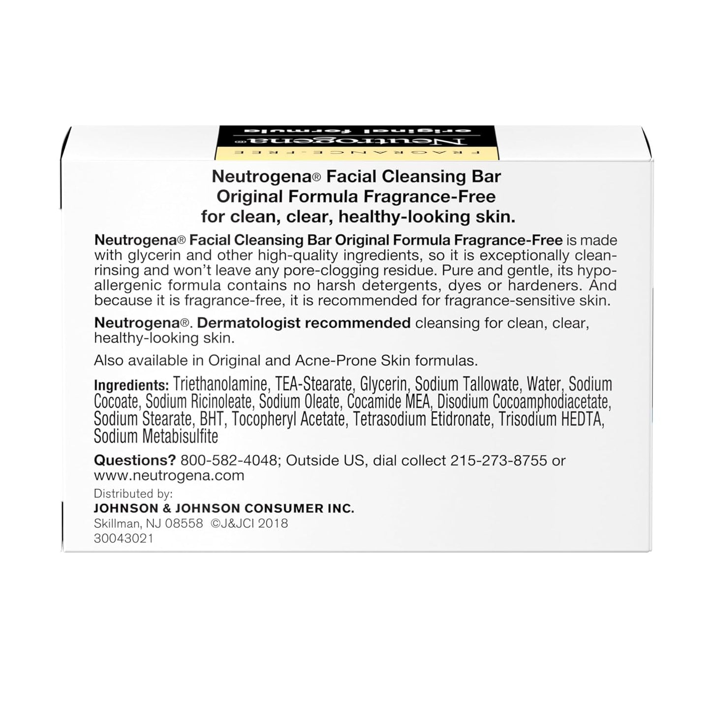 Neutrogena Original Fragrance-Free Facial Cleansing Bar with Glycerin, Pure & Transparent Gentle Face Wash Bar Soap, Free of Harsh Detergents, Dyes & Hardeners, 3.5 Oz