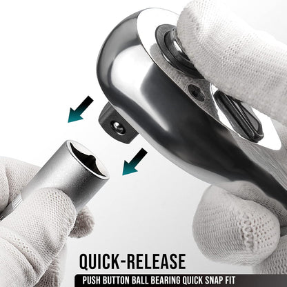 Set de Llaves de Trinquete PHIRAH 3 Piezas 1/2" – 3/8" – 1/4" | 72 Dientes, Quick Release, Reversible, Mango Ergonómico – Ideal Hogar, Taller y Reparación Automotriz