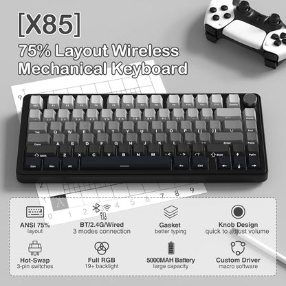 Teclado mecánico inalámbrico para juegos con perilla intercambiable en caliente