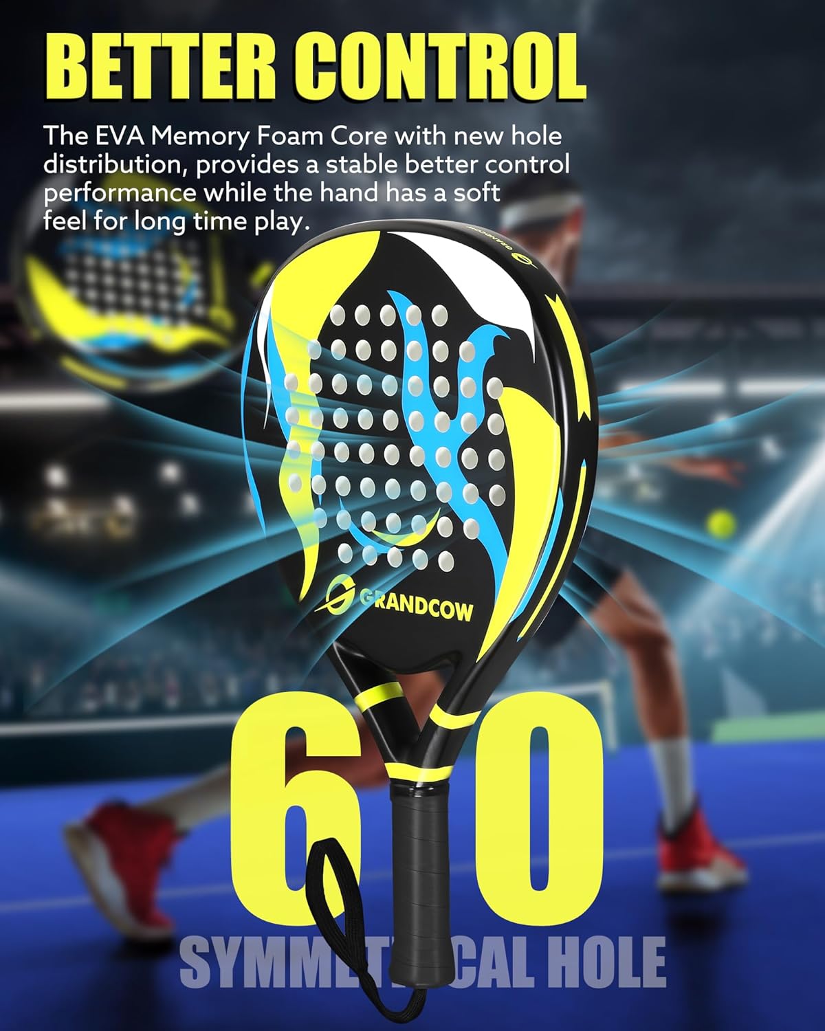 Padel Racket Palas De Padel Raqueta Lightweight for Women Female Players Teardrop Shape, Soft EVA Core, Fiberglass Surface, Beginner to Intermediate Arm Friendly All round Racquet 38Mm