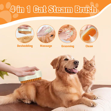 Cepillo a Vapor 3 en 1 para Perros y Gatos | Masaje, Limpieza y Eliminación de Pelo Suelto | Recargable con Silicona Suave