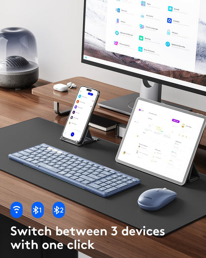 Teclado y mouse plegables | Bluetooth | Portátil para viaje | Mouse inalámbrico recargable USB-C | Para iOS, Android, Windows | Color: Azul