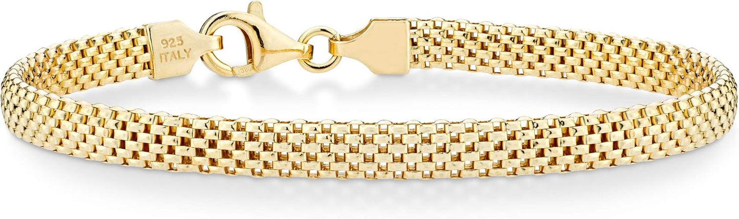 Pulsera Italiana de Malla 5mm para Mujer | Plata de Ley 925 con Baño de Oro 18K | Joyería Fina Made in Italy