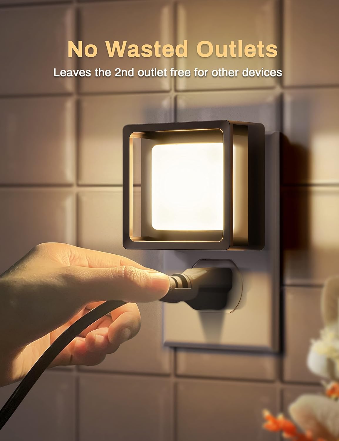 Luz Nocturna LED con Sensor Crepuscular [Pack x2] | Enchufable a Pared, Regulable de 0 a 60 lm, Ahorro Energético, para Dormitorio, Baño, Pasillo, Escaleras y Cuarto Infantil – Luz Blanca Suave