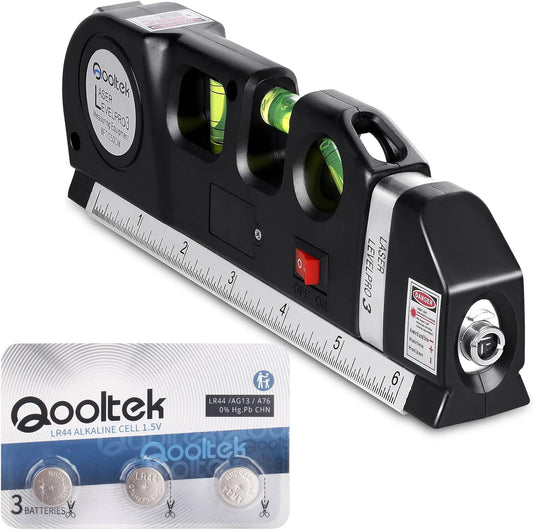 Nivel Láser Multiusos – Qooltek con Cinta Métrica 2,5M, Reglas en Pulgadas y Milímetros, 3 Modos de Láser (Vertical, Horizontal, Cruzado), Incluye Baterías