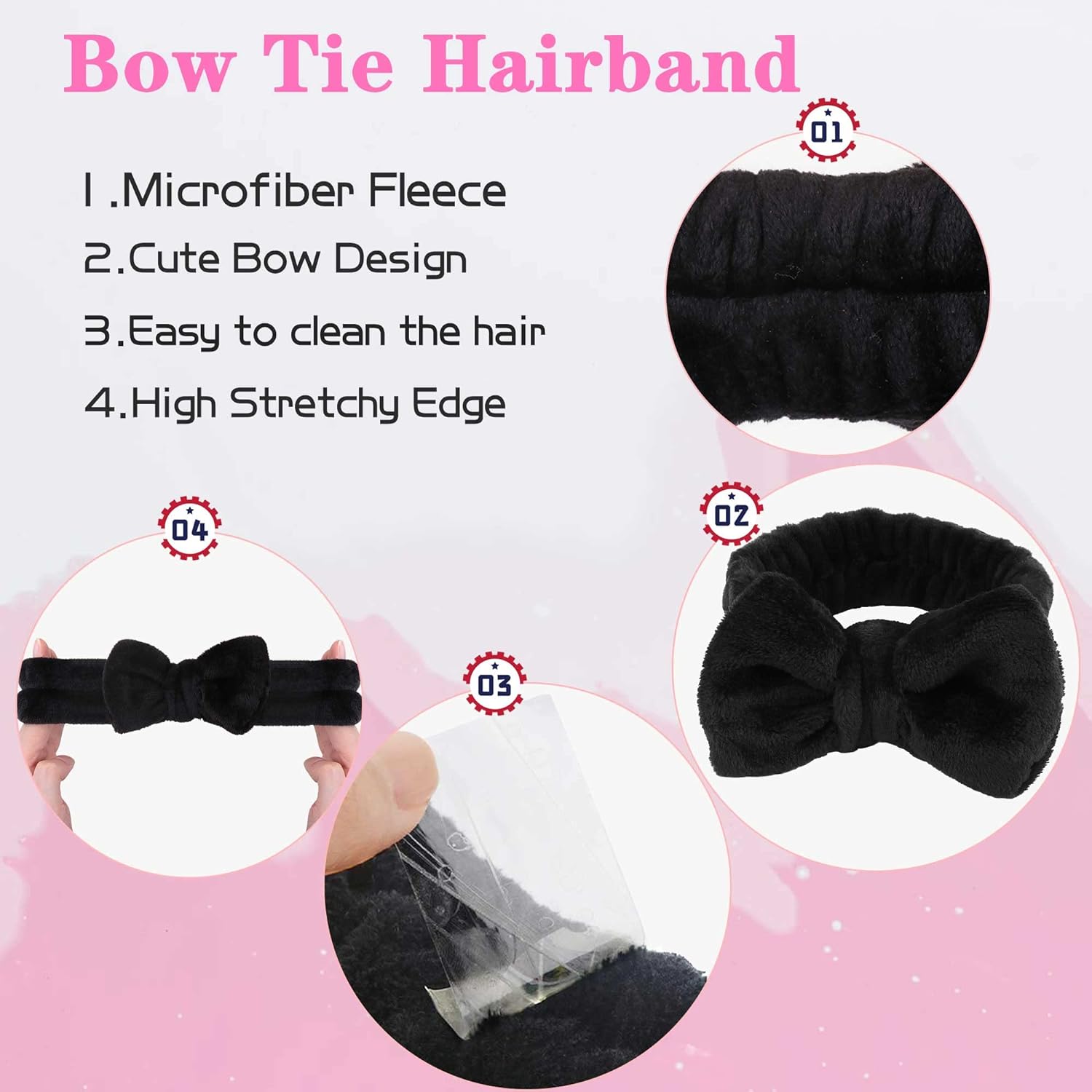 Diademas de maquillaje - 1 diadema de spa negra +  2 muñequeras absorbentes 