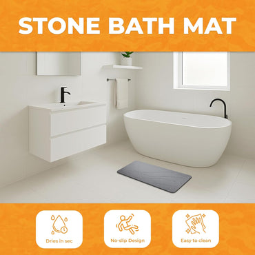 Alfombra mineral de secado rápido para baño y duchas | Antideslizante | Súper absorbente | Secado instantáneo (24 x 16 pulgadas, granito)