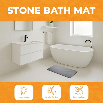 Alfombra mineral de secado rápido para baño y duchas | Antideslizante | Súper absorbente | Secado instantáneo (24 x 16 pulgadas, granito)