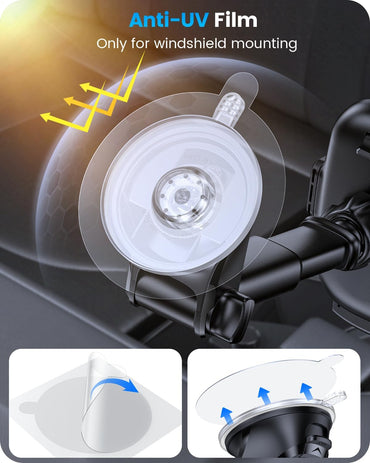 Soporte de Celular para Auto 3-en-1 – Tablero, Parabrisas y Rejilla de Aire | Ventosa de Alta Succión, Brazo Ajustable, Rotación 360° | Compatible iPhone & Android