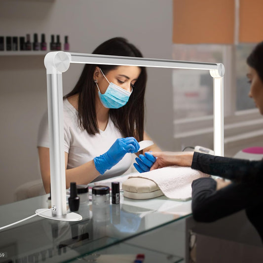 Nail Tech Lamp, 32" 48W LED Light, Lash Eyelash Extension & Makeup Desk Lamp, Color Temp 2700K-6000K, Salon & Home (Crystal-Golden)