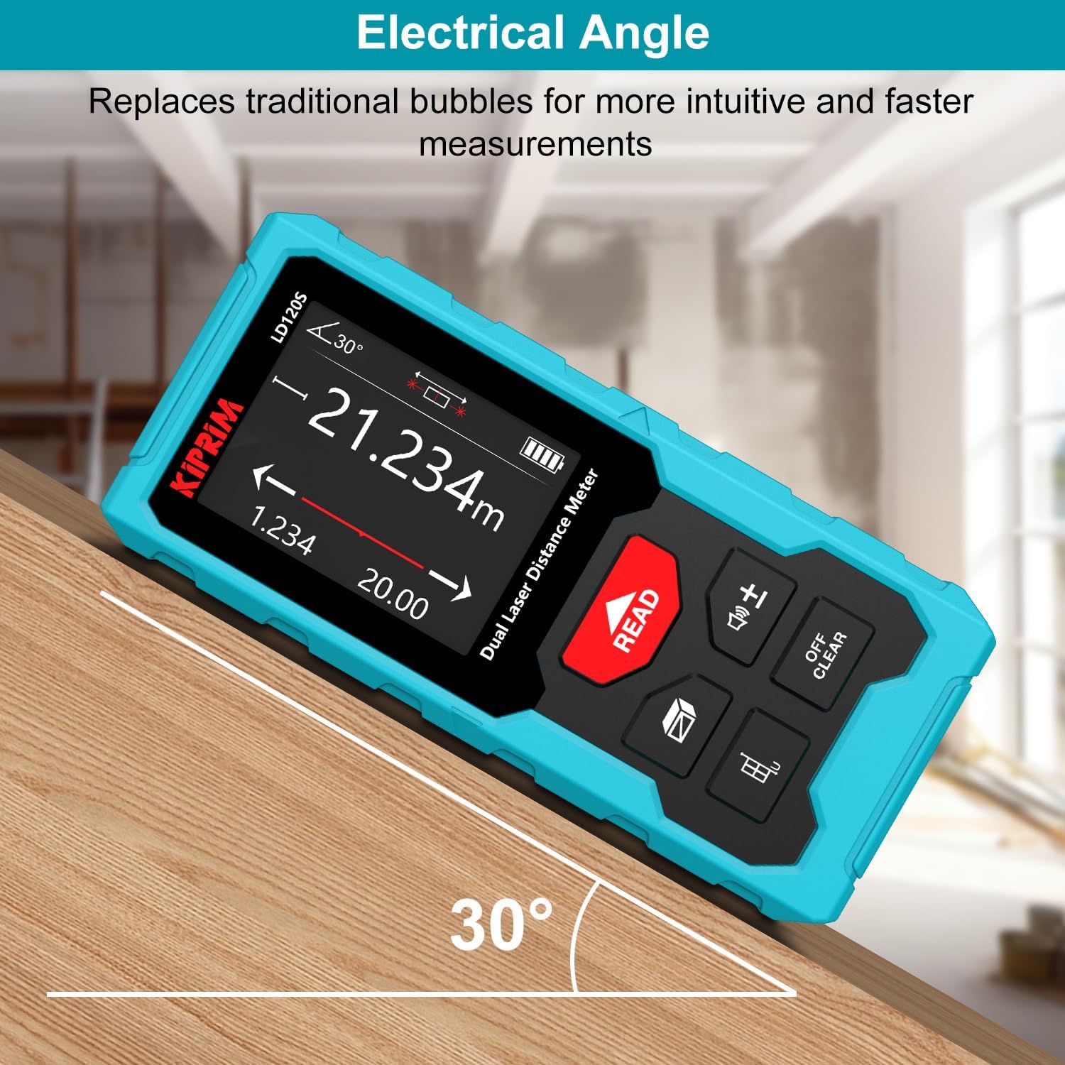 Medidor Láser Dual LD120S, 120M / 393ft de Alcance, Nivel Electrónico, Función Pitagórica, Medición Precisa ±2mm – Construcción, DIY y Renovación del Hogar
