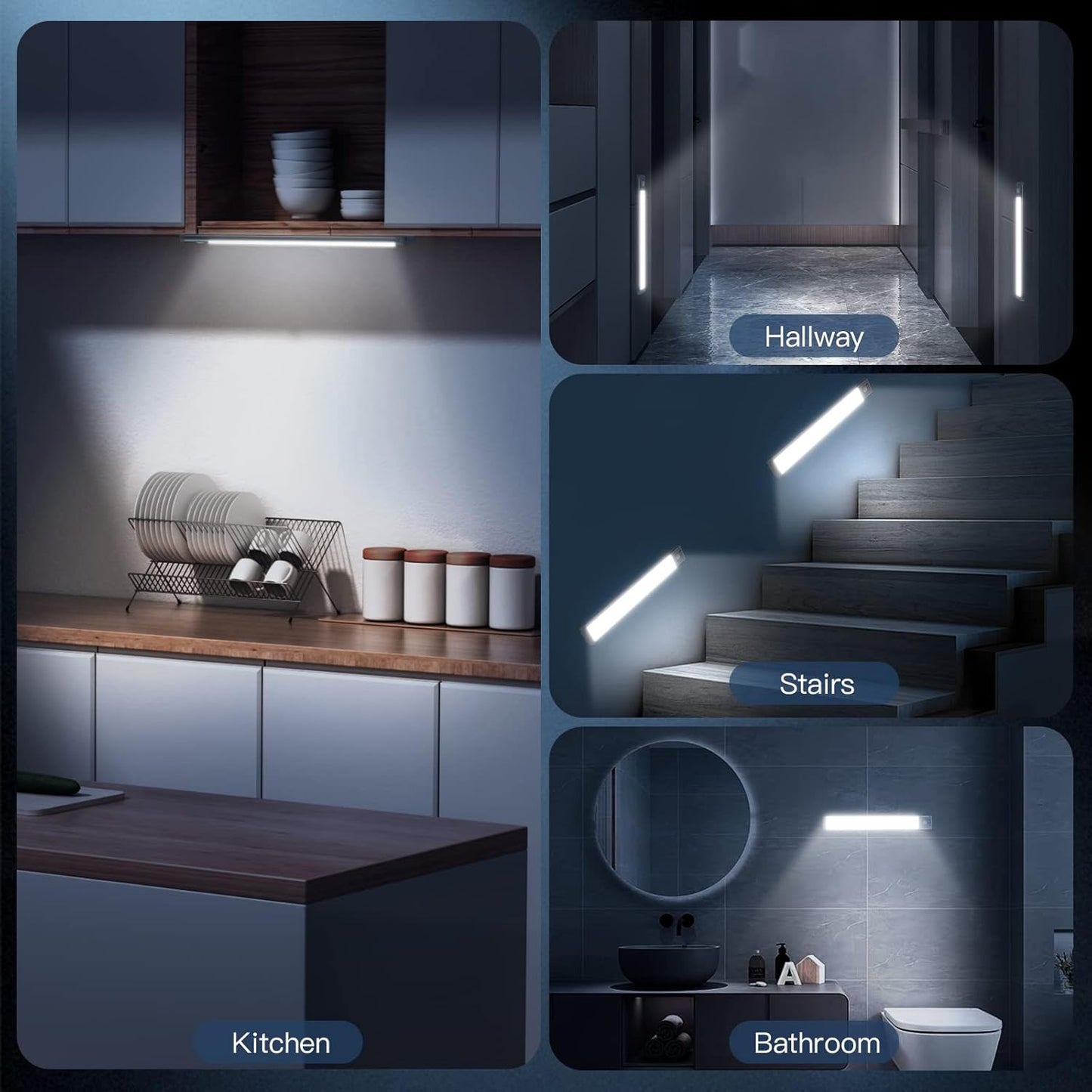 Luz LED Bajo Mueble 10” Pack x2 Recargable con Sensor de Movimiento, 5 Niveles de Brillo, Magnética Inalámbrica para Cocina, Closet, Escaleras y Pasillo