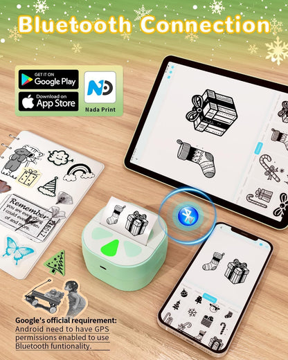 Mini impresora de calcomanías | Térmica | Bluetooth | Portátil | Incluye 3 rollos de papel 