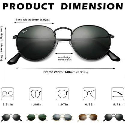 Pro Acme round Sunglasses for Women Men Classic Retro Circle Metal Sun Glasses 100% Real Glass Lens