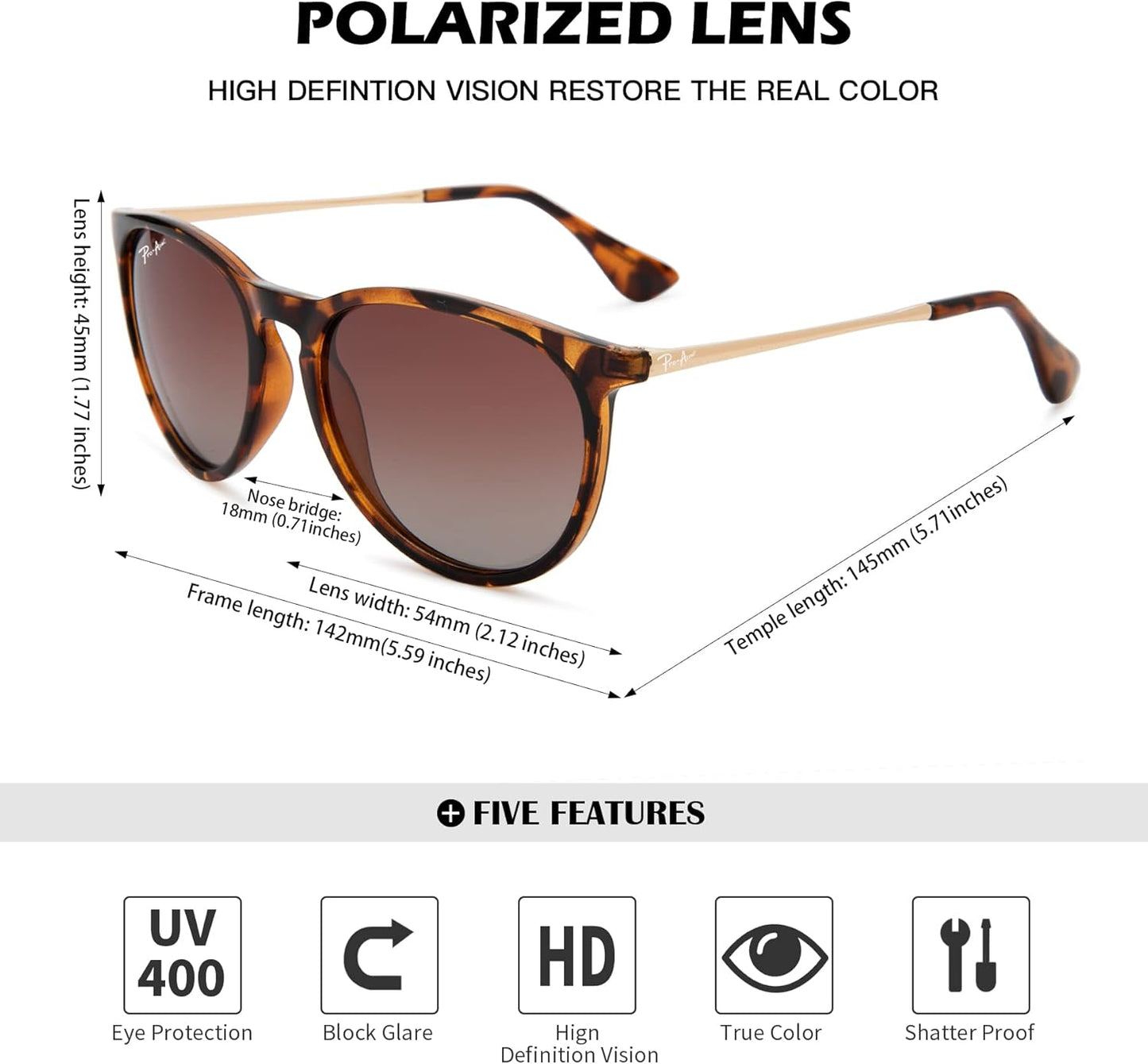 Pro Acme Polarized Sunglasses for Women Men Classic round 100% UV Protection Lightweight TR90 Unbreakable Frame Sunglasses
