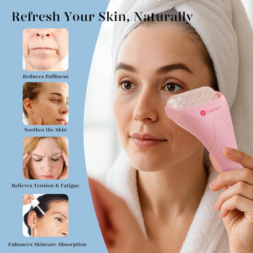 Set IcyMe Ice Roller y Gua Sha Facial, Rodillo de Hielo para Cara + Masajeador, Reduce Hinchazón, Migrañas y Arrugas, Regalo Self-Care Mujer – Rosa