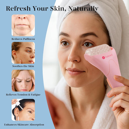 Set IcyMe Ice Roller y Gua Sha Facial, Rodillo de Hielo para Cara + Masajeador, Reduce Hinchazón, Migrañas y Arrugas, Regalo Self-Care Mujer – Rosa