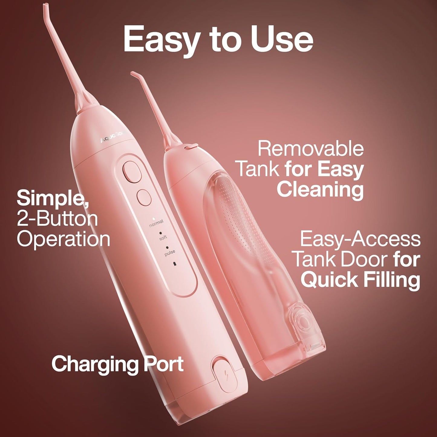 Irrigador Dental Portátil Icon – Flosser Eléctrico Recargable Inalámbrico, Resistente al Agua con 3 Modos, Punta de Chorro y Batería de Larga Duración – Ideal para Viajes, Brackets y Salud de Encías – Color Blush
