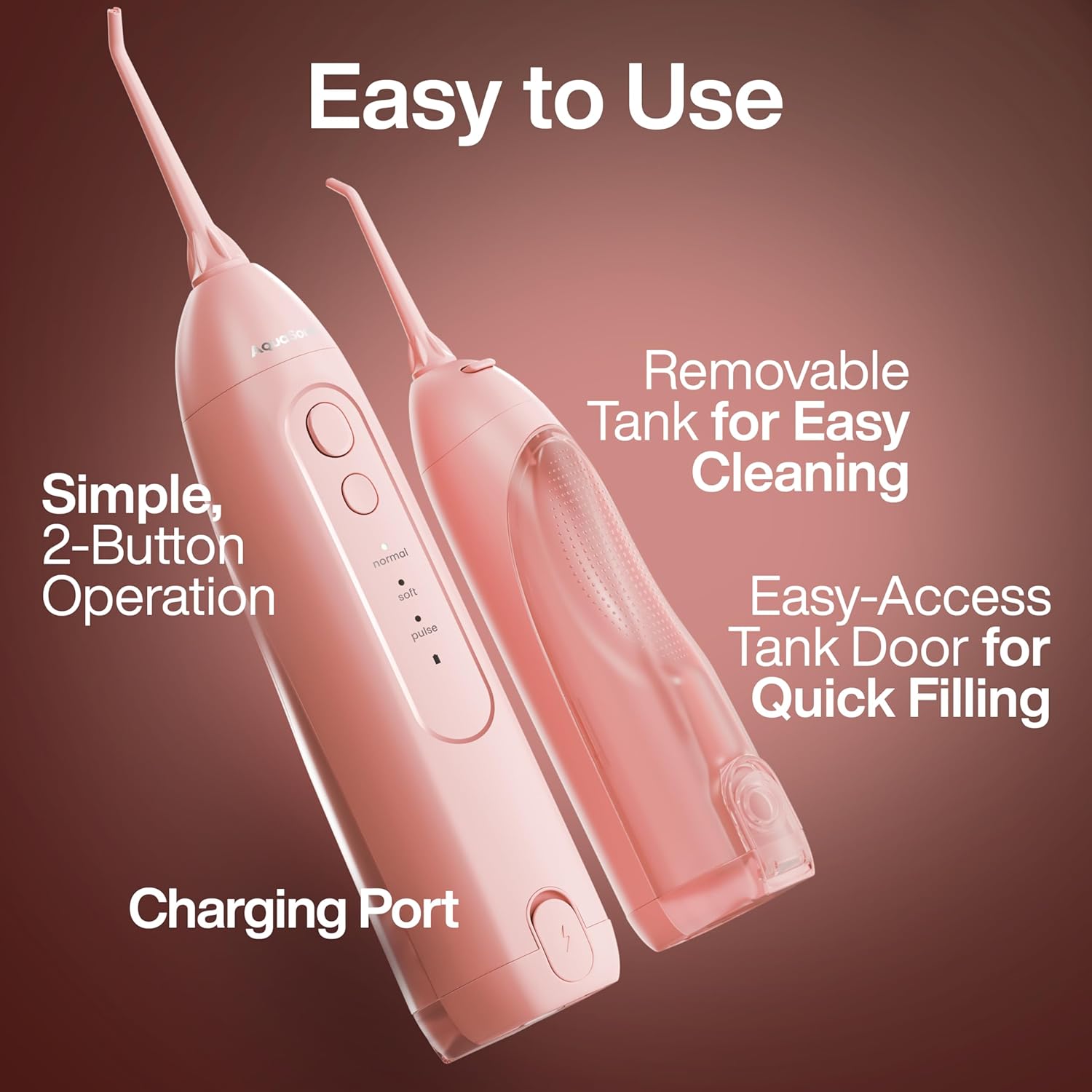 Irrigador Dental Portátil Icon – Flosser Eléctrico Recargable Inalámbrico, Resistente al Agua con 3 Modos, Punta de Chorro y Batería de Larga Duración – Ideal para Viajes, Brackets y Salud de Encías – Color Blush