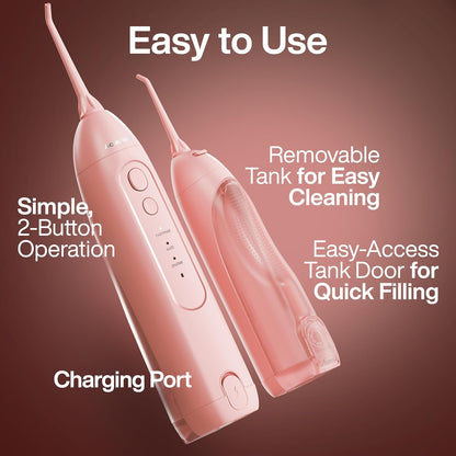 Irrigador Dental Portátil Icon – Flosser Eléctrico Recargable Inalámbrico, Resistente al Agua con 3 Modos, Punta de Chorro y Batería de Larga Duración – Ideal para Viajes, Brackets y Salud de Encías – Color Blush