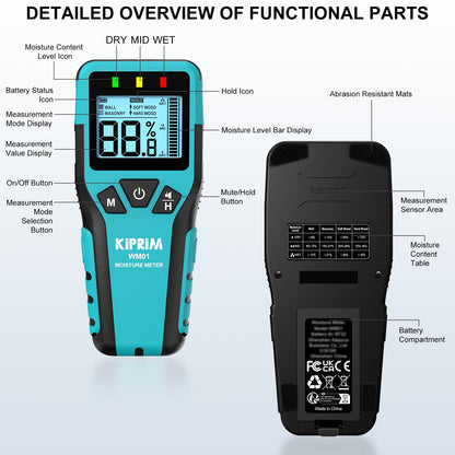 Medidor de Humedad sin Agujas WM01, Tester Digital para Madera, Paredes, Concreto y Pisos – Detección Precisa y No Destructiva