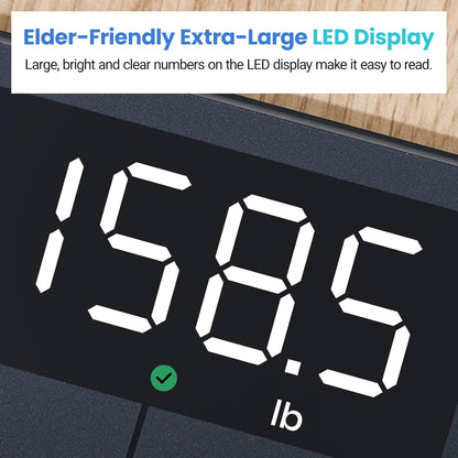 Báscula Digital de Baño – Precisión 0.05 lb, Pantalla LED Brillante, 180 kg/400 lb de Capacidad, Tecnología de Verificación de Peso, Diseño Seguro Antideslizante