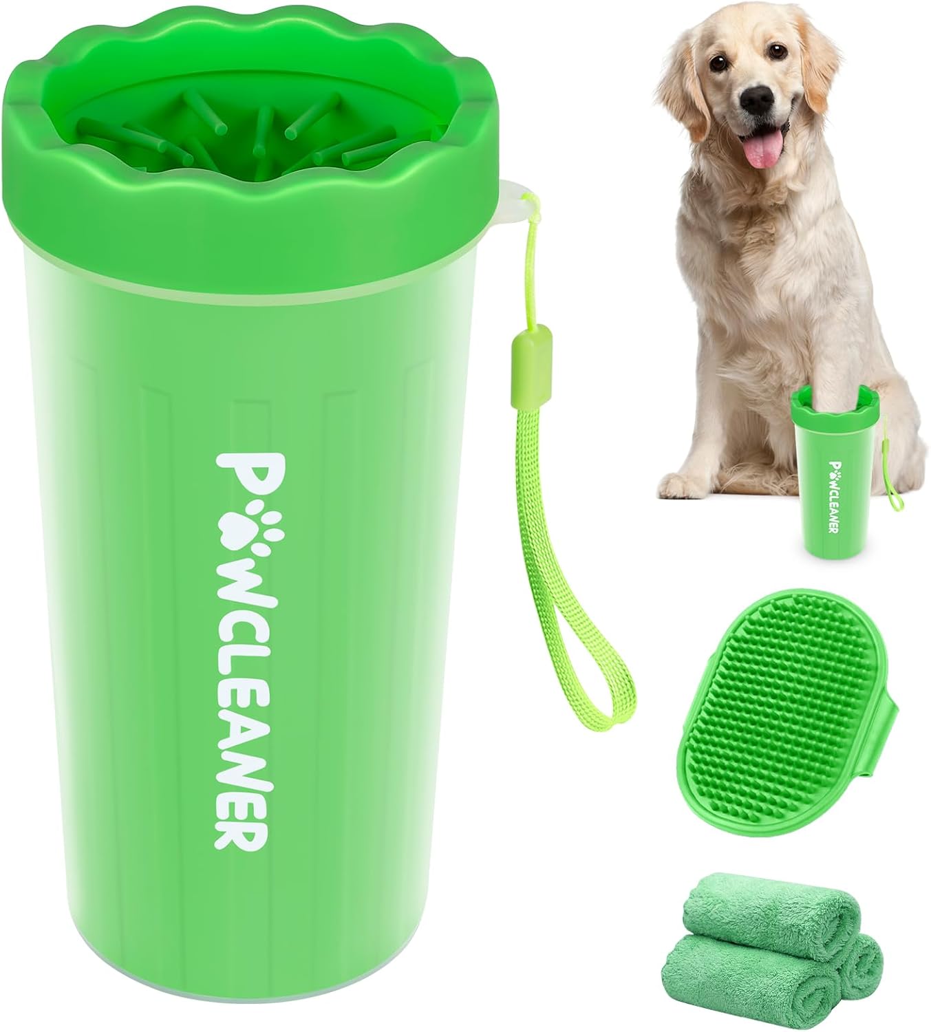Limpiador de Patas para Perros y Gatos | Vaso con Cepillo de Silicona Suave + 3 Toallas Absorbentes | Disponible en Talles S, M y L