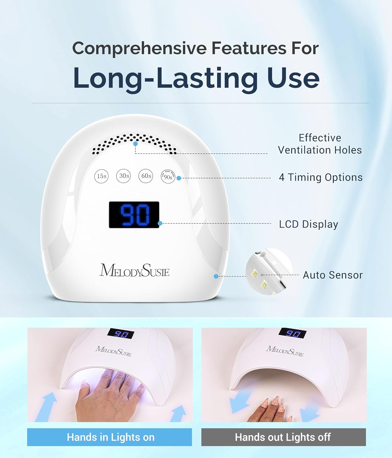  Lámpara de uñas LED UV profesional | Secado rápido con sensor automático | 4 temporizadores | pantalla LCD