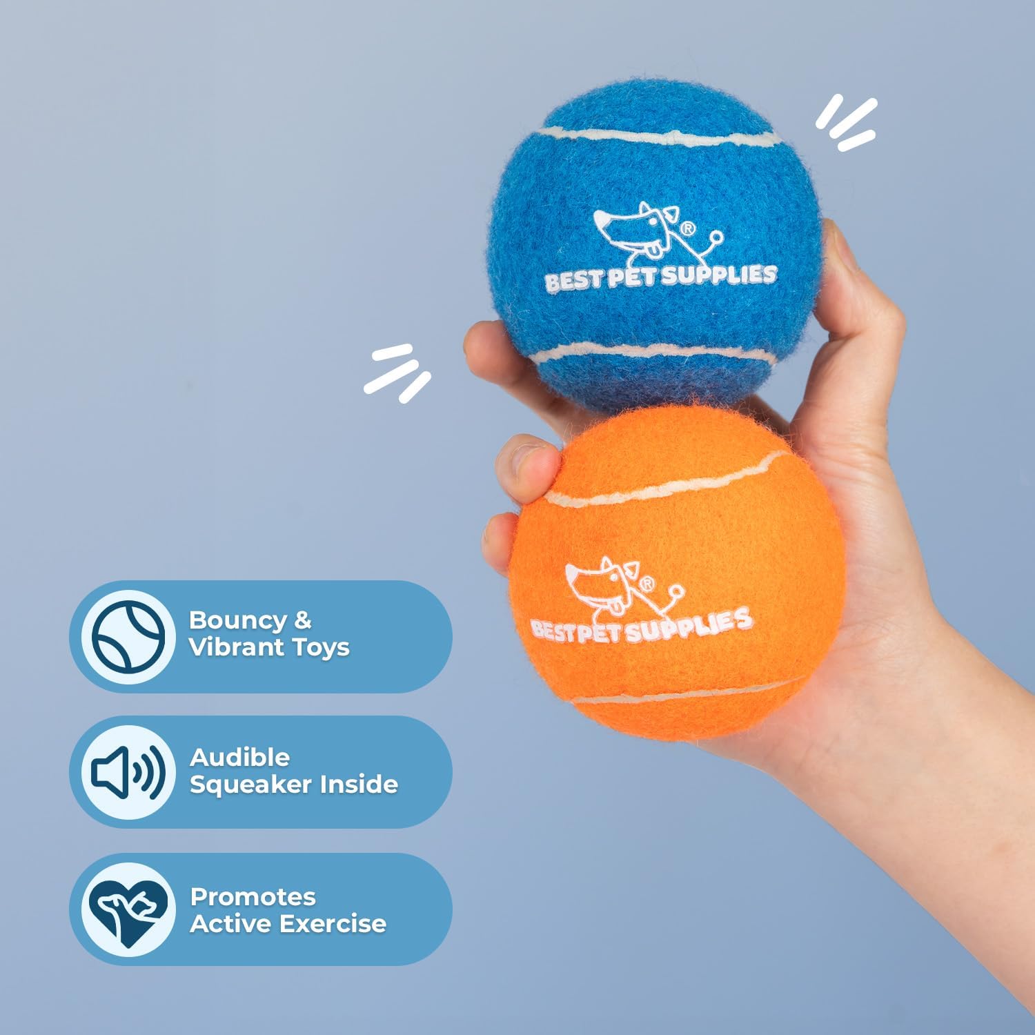 Best Pet Supplies Pelotas de Tenis para Perros con Sonido | Pack 2 Juguetes Resistentes para Lanzar y Buscar | Talle Grande