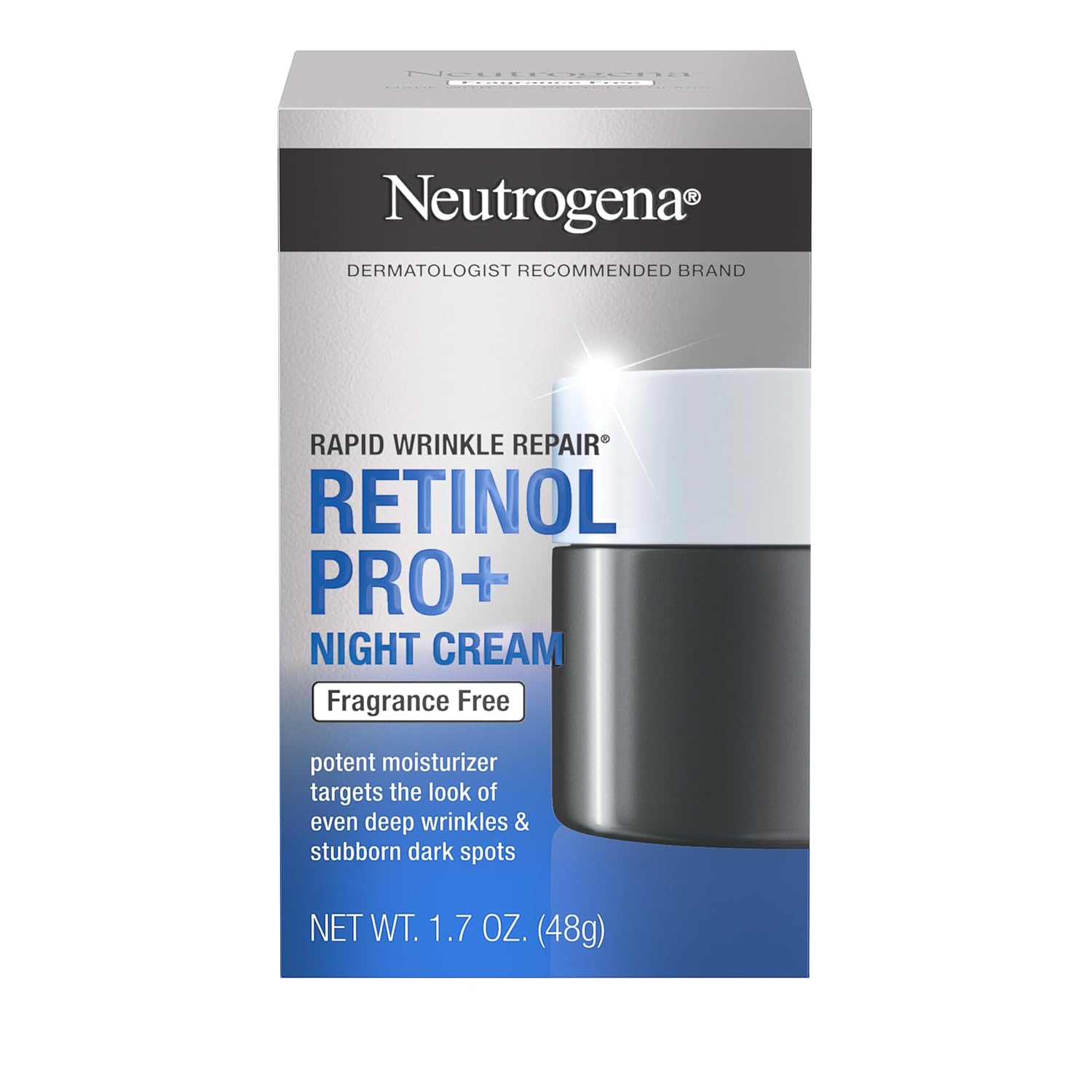 Neutrogena Retinol Pro+ Crema hidratante de noche antiarrugas, reparación rápida de arrugas, crema antienvejecimiento para cara y cuello, formulada sin fragancia, parabenos, tintes y ftalatos,
